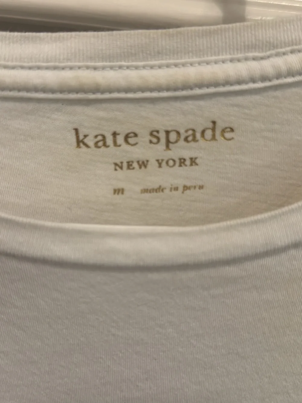 kate spade white crew neck logo tee with gold print